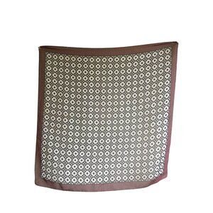 Vintage Black & White Geometric Pattern Scarf With Red Striped Border